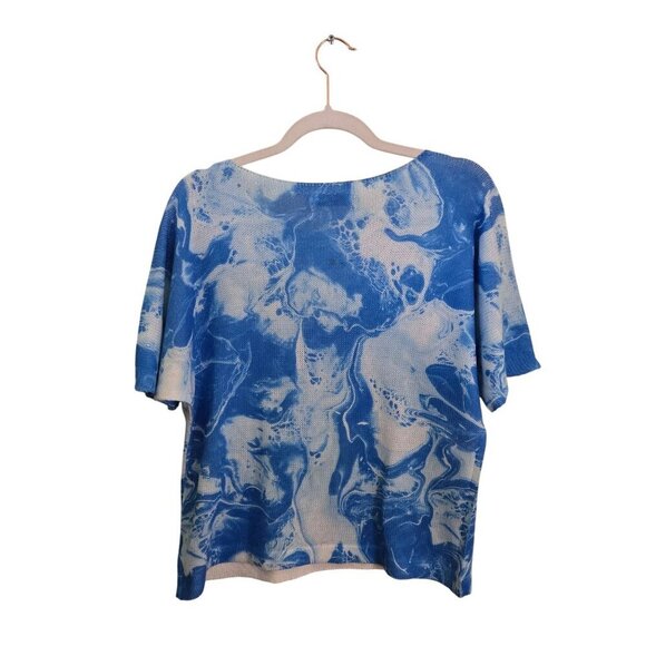 Luisa Ricci Made In Italy Lightweight Blue Floral Short Sleeve Sweater Size S - Picture 2 of 5